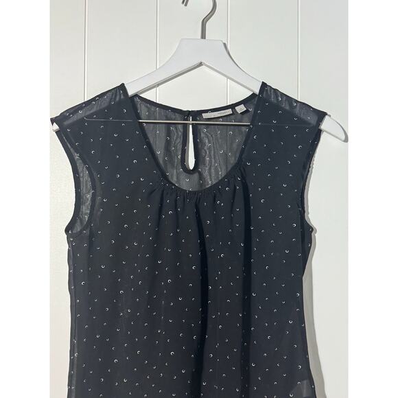 Halogen Black Moon Print Sheer Blouse Cap Sleeve Size XS - Picture 3 of 7